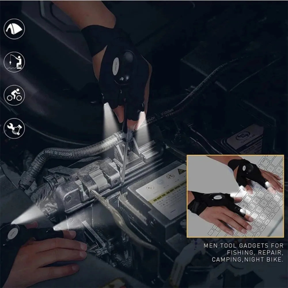 LED Fingerless Gloves for Fishing & Cycling – Light-Up Gloves with Built-In LED Lights for Night Outdoor Safety