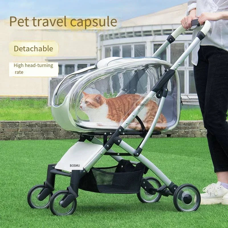 Transparent Foldable Pet Stroller for Small & Medium Dogs — Lightweight Detachable Dog Cart with Canopy
