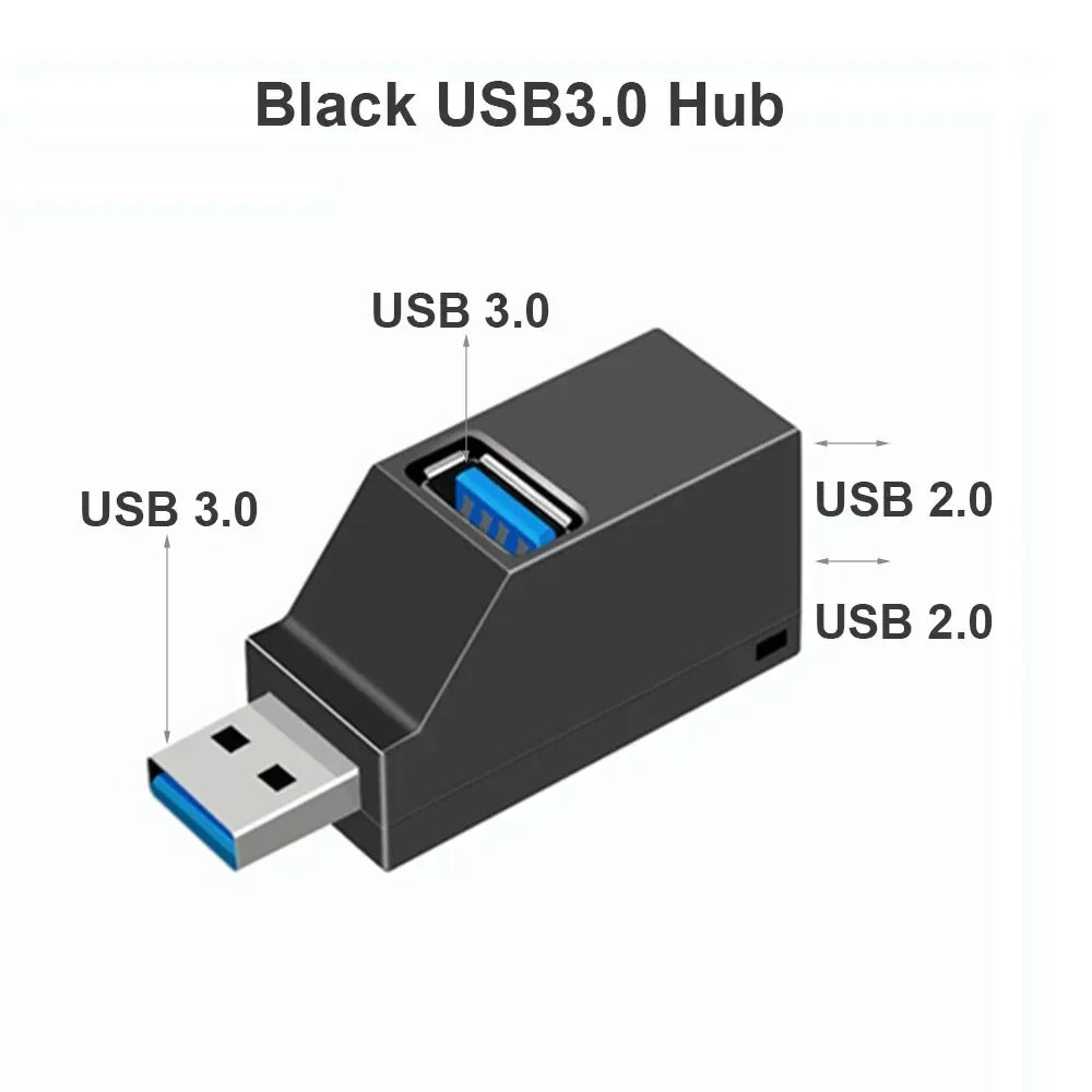 Mini 3-Port USB 3.0 Hub Adapter – High-Speed USB 3.0/2.0 Splitter for PC & Laptop, Plug-and-Play