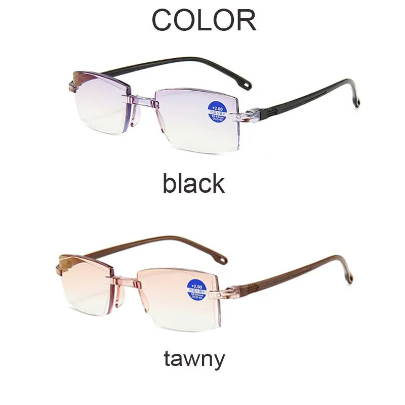 2-Pack Rimless Unisex Bifocal Reading Glasses, Anti-Blue Light Eyewear +1.50 & +2.00