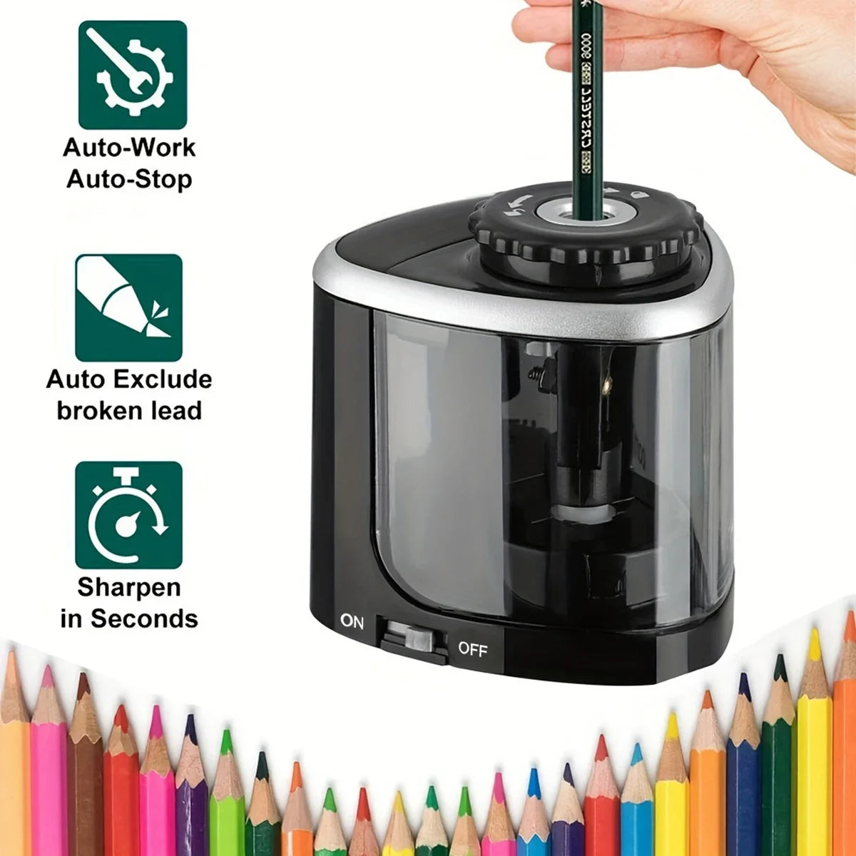 Automatic Electric Pencil Sharpener (6–8mm / 0.24–0.31 in) Desktop for Students, School & Office