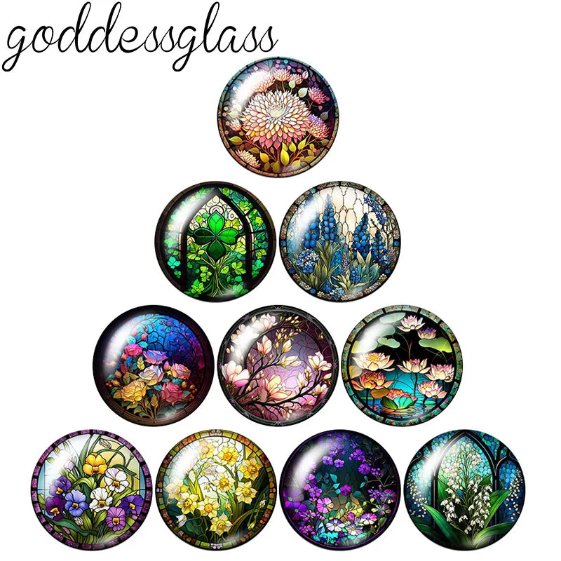 10-Pack Round Glass Photo Cabochons (12/18/20/25mm) Floral Flat Back for Jewelry Making