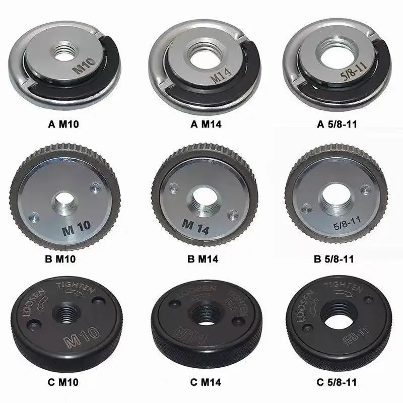 Quick-Release Self-Locking Flange Nut for Angle Grinder & Polisher - M10 M14 M5/M8/M11