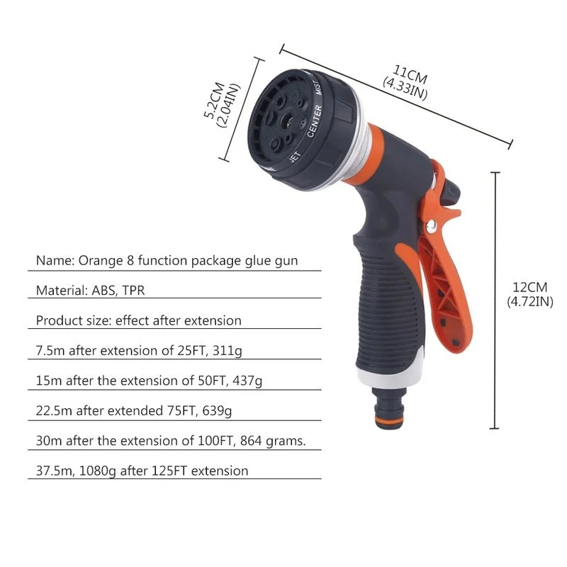 Adjustable 8-Mode High-Pressure Garden Hose Nozzle – Spray Gun for Car Wash, Patio Cleaning & Plant Watering