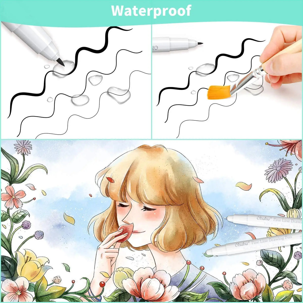 Micro Fineliner Pen Set 8-Pack, Ultra-Fine to Brush Tips, Waterproof Black Ink for Drawing, Sketching, Journaling and Manga