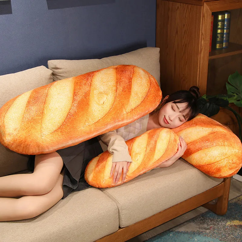 French Bread Plush Pillow - Soft Stuffed Food Plushie Decorative Throw Pillow, Sleeping Companion & Gift (Multiple Sizes)