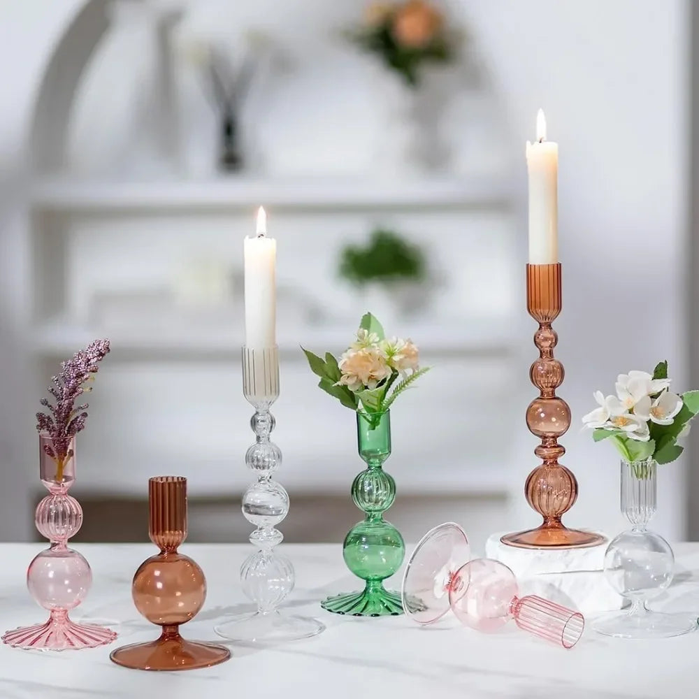 3-Piece Glass Taper Candle Holders and Flower Vases for Wedding Table Centerpiece