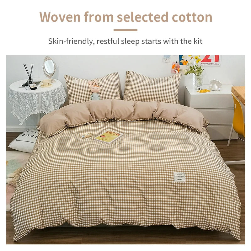 100% Cotton Plaid Stripe Duvet Cover Set - 3-Piece Breathable Washed Twill Bedding (1 Duvet Cover + 2 Pillowcases)