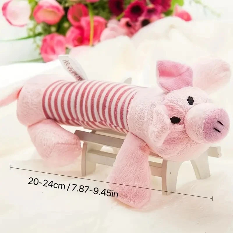 Plush Squeaky Dog Toy 9.5 in (24 cm) - Durable Interactive Chew Toy for Aggressive Chewers, Pig Duck Elephant