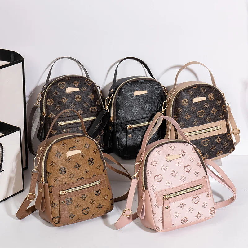 Flower Print PU Backpack for Women - Fresh Student School Bag
