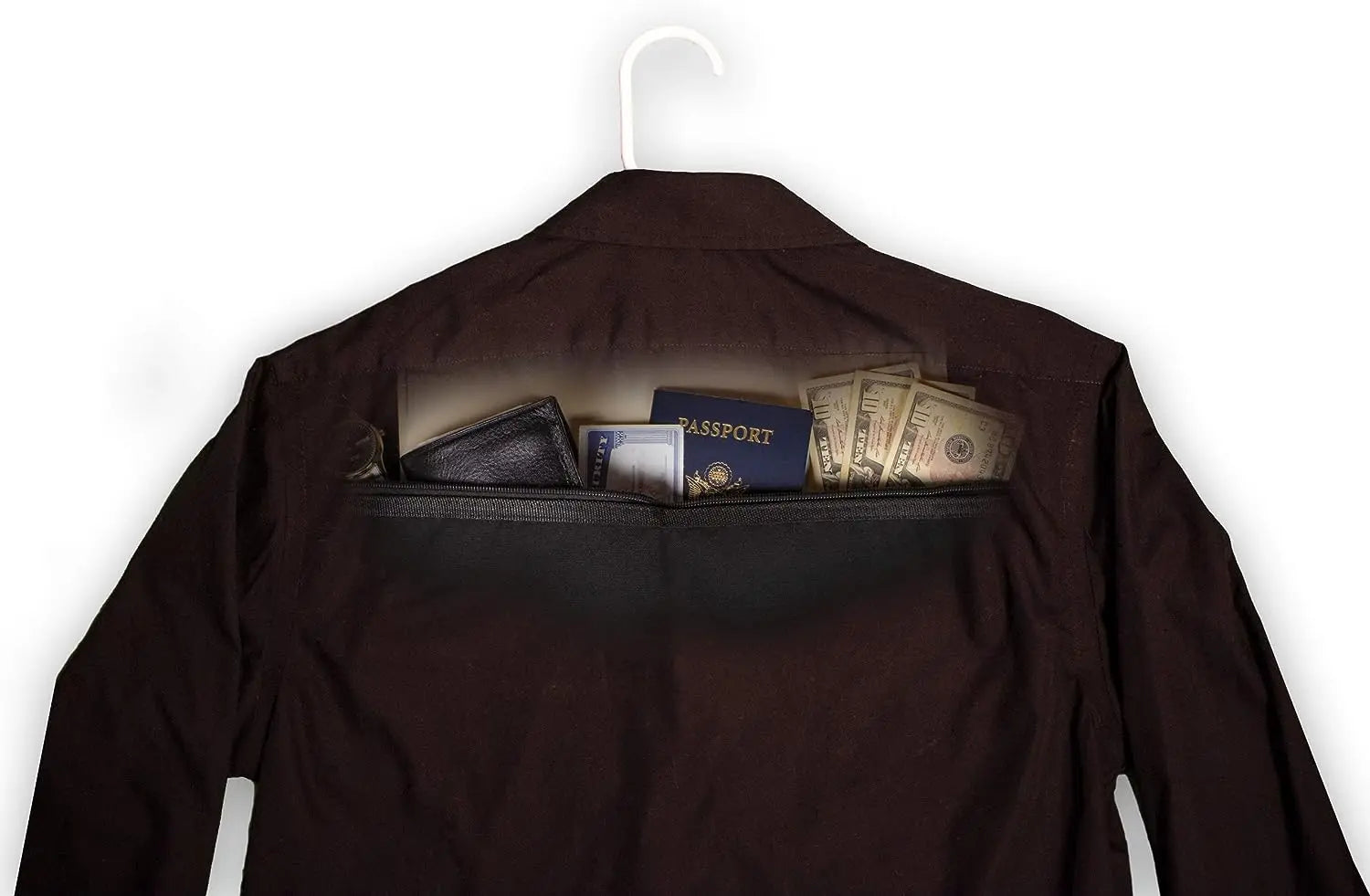 Hidden Hanger Pocket Safe — Closet Stash for Valuables, Fits 8.5 x 11 in (216 x 279 mm) Documents, Passports & Jewelry
