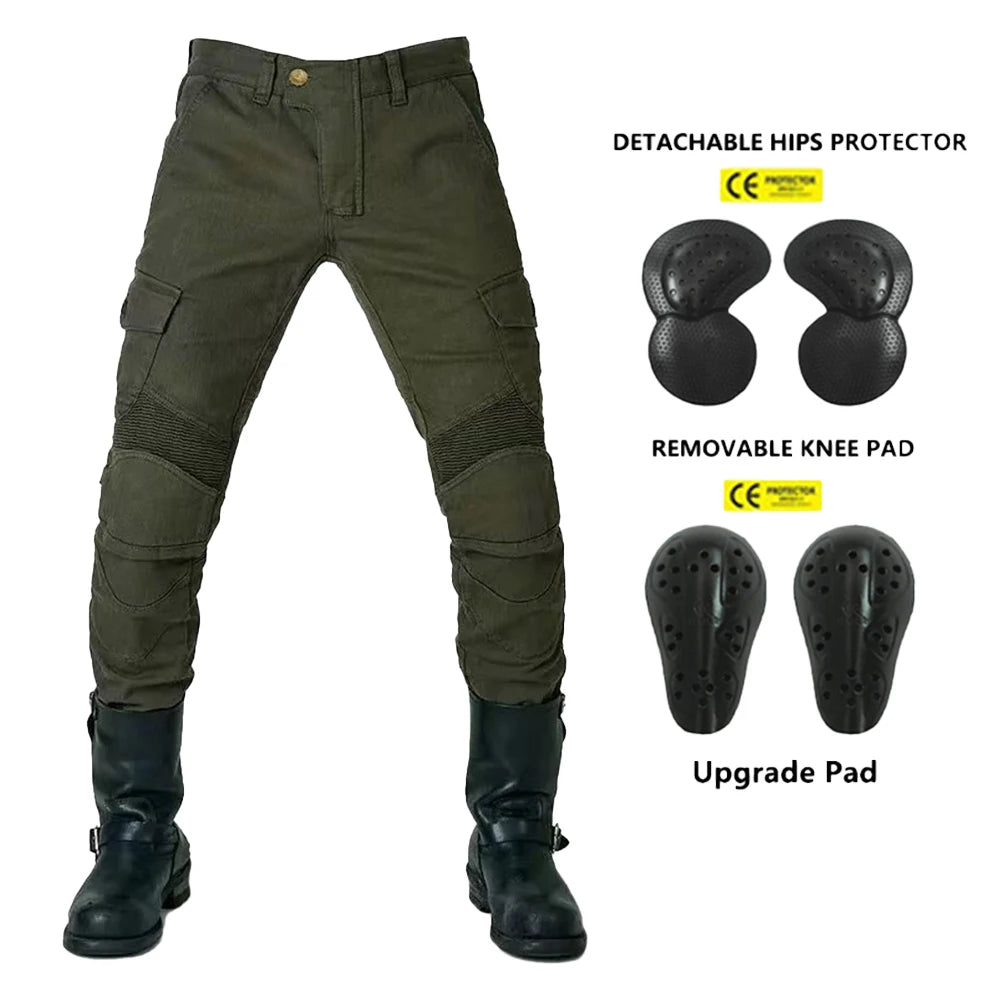 Men's Motorcycle Riding Pants with Detachable Knee and Hip Protectors Four-Season Casual Jeans