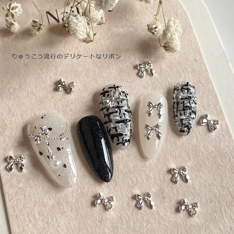 10-Pack Gold & Silver Bow Nail Charms Alloy Bowknot Nail Art Decorations