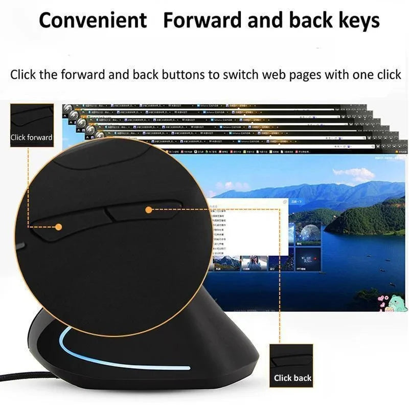 Ergonomic Right-Hand Vertical RGB Wired Optical Mouse for Gaming PC & Laptop