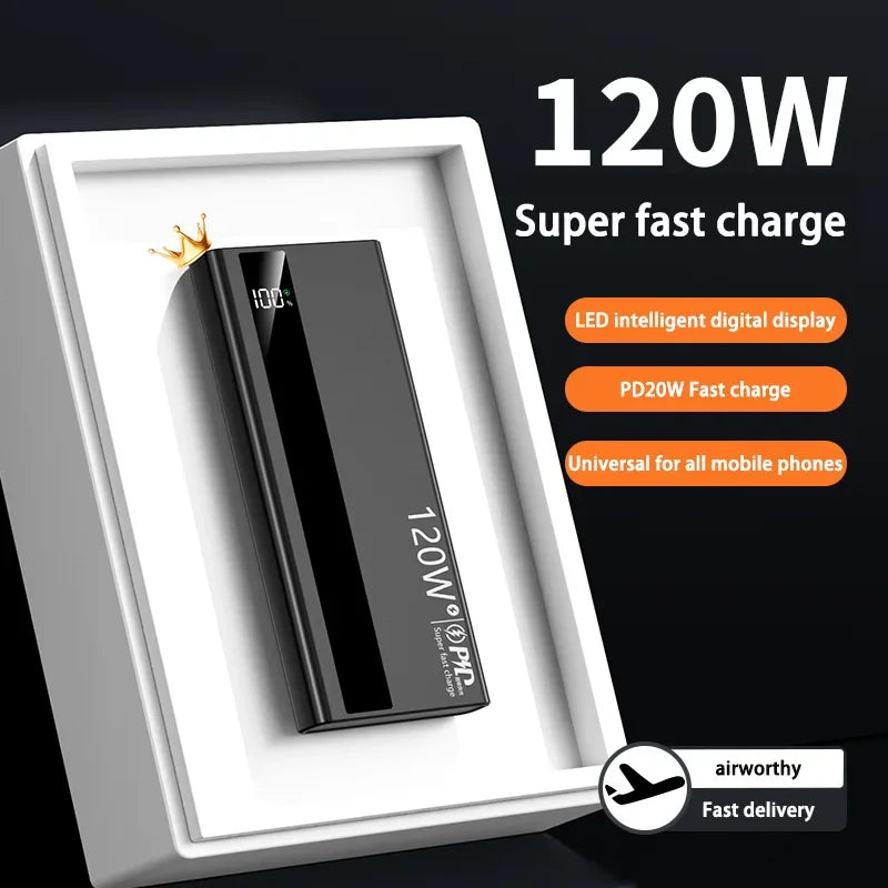 500000mAh 120W Portable Power Bank USB-C & USB-A Fast Charging External Battery Pack with Digital Display