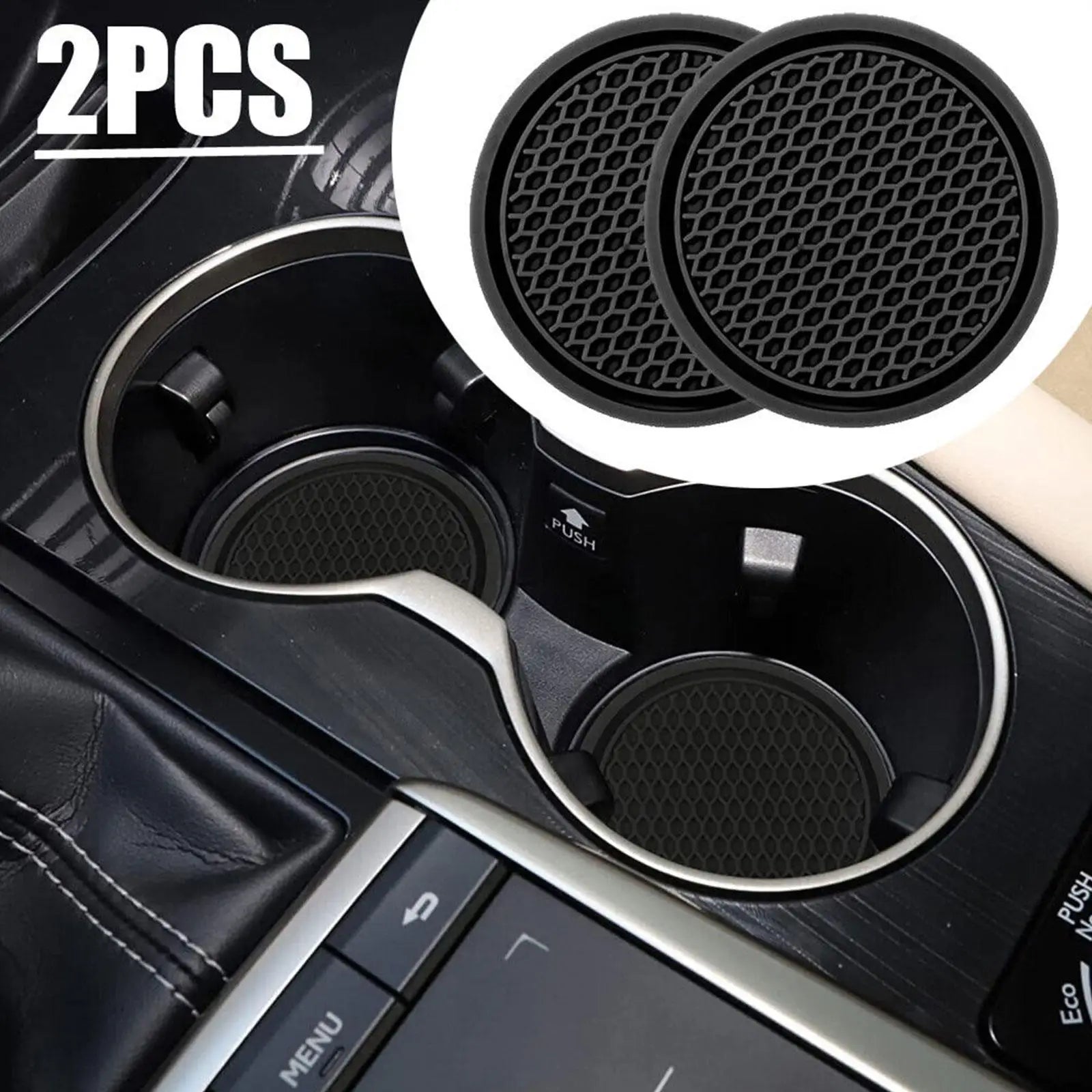 2-Pack Rhinestone Non-Slip Car Cup Holder Coasters – Diamond Silicone Cup Mat (2.77 in / 7 cm)