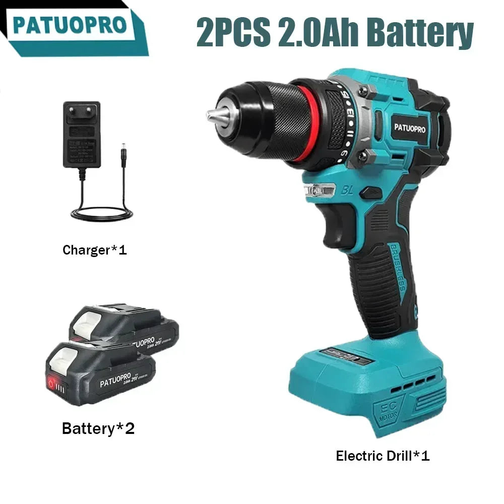 Brushless Cordless Drill 2-Speed - 3/8 in (0.8–10 mm) Keyless Chuck - 21+1 Torque - Compatible with 18V Slide Batteries (Battery Not Included)