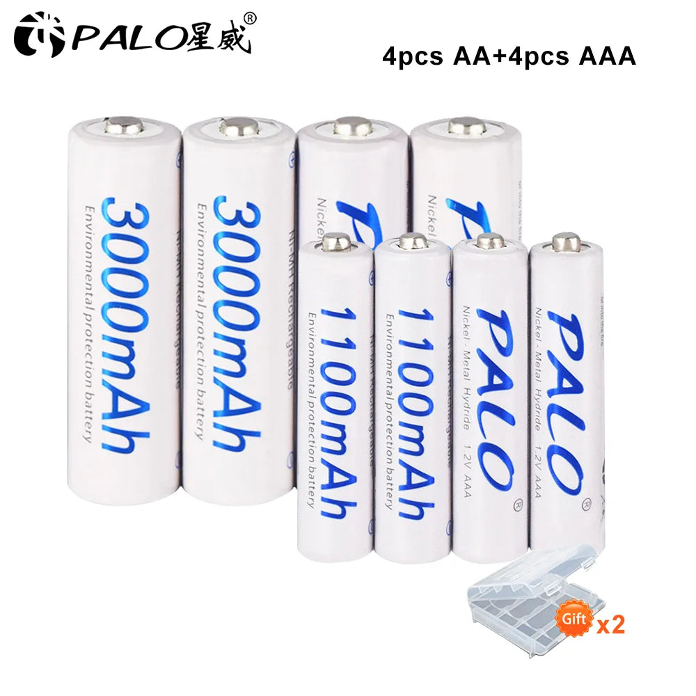 Ni‑MH Rechargeable Batteries AA 1.2V 3000mAh + AAA 1.2V 1100mAh with Battery Case