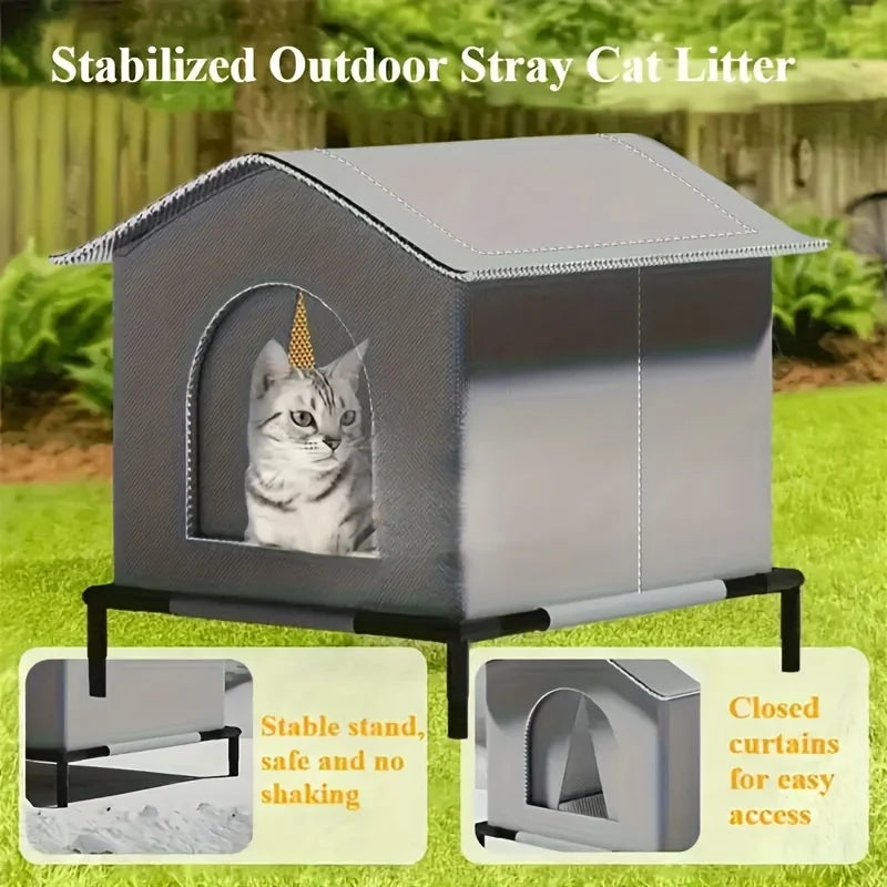 Waterproof Foldable Outdoor Cat House with Mat – Cool Summer Pet Cave Bed for Cats & Small Dogs (3 Sizes Available)