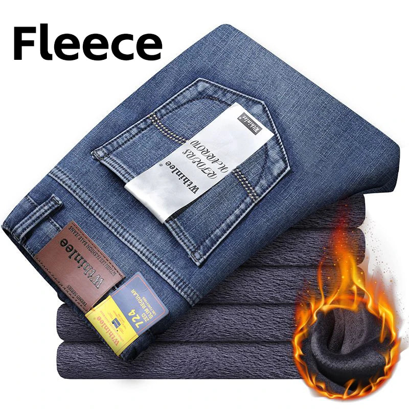 Men's Straight Stretch Denim Jeans - Business Casual Blue/Black