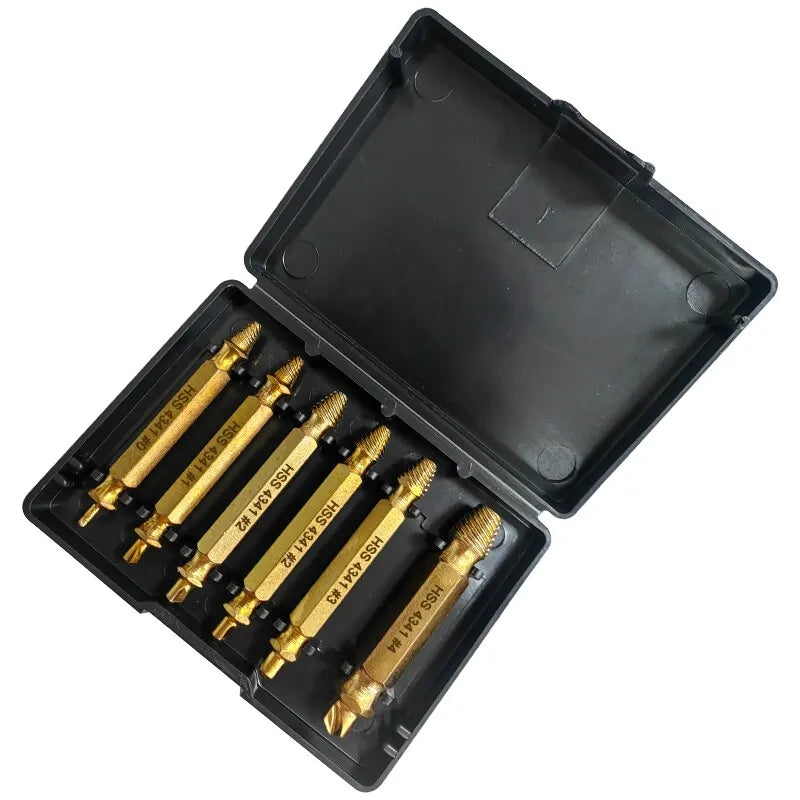 6-Piece HSS Double-Head Screw Extractor Set – Slide-Tooth Broken Screw Removal Bits