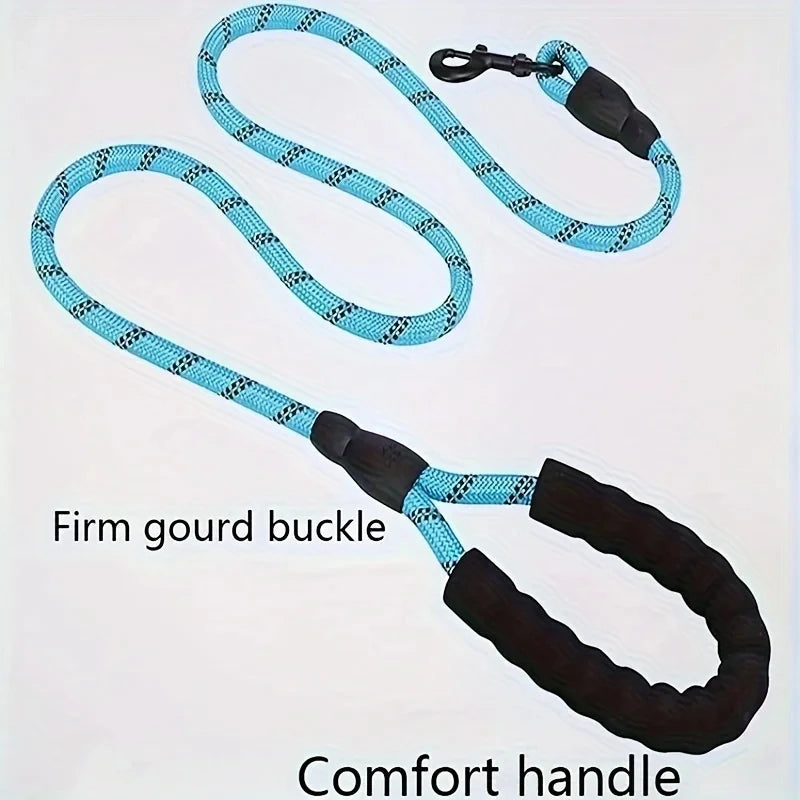 Reflective Padded Handle Dog Leash — Heavy-Duty Double Traction Rope for Strong Dogs with Metal Clip