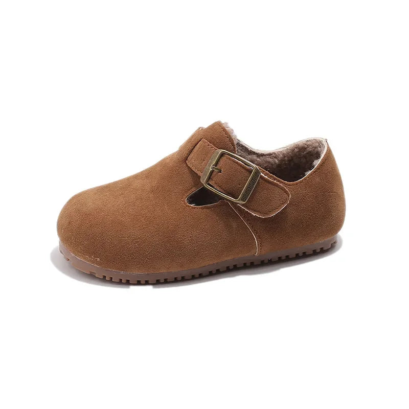 Kids Winter Suede Moccasins – Non-Slip Soft Sole Flat Shoes for Boys & Girls (Ages 3–12)