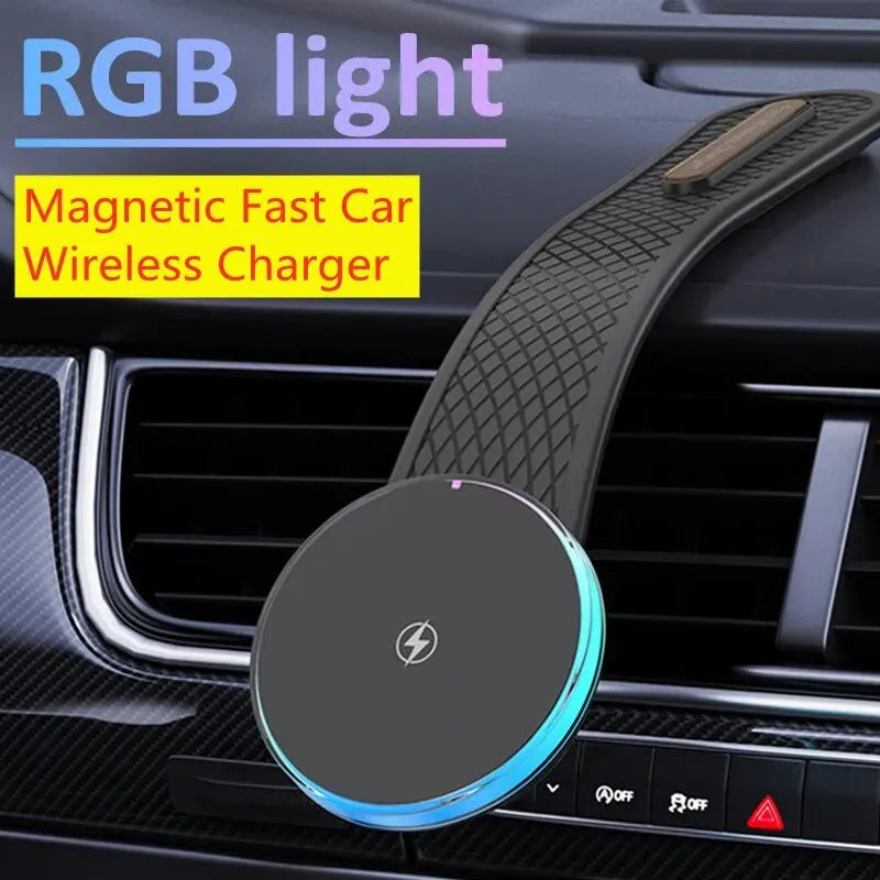 Magnetic 15W Wireless Car Charger Mount - Dashboard Phone Holder, USB-C Fast Charging