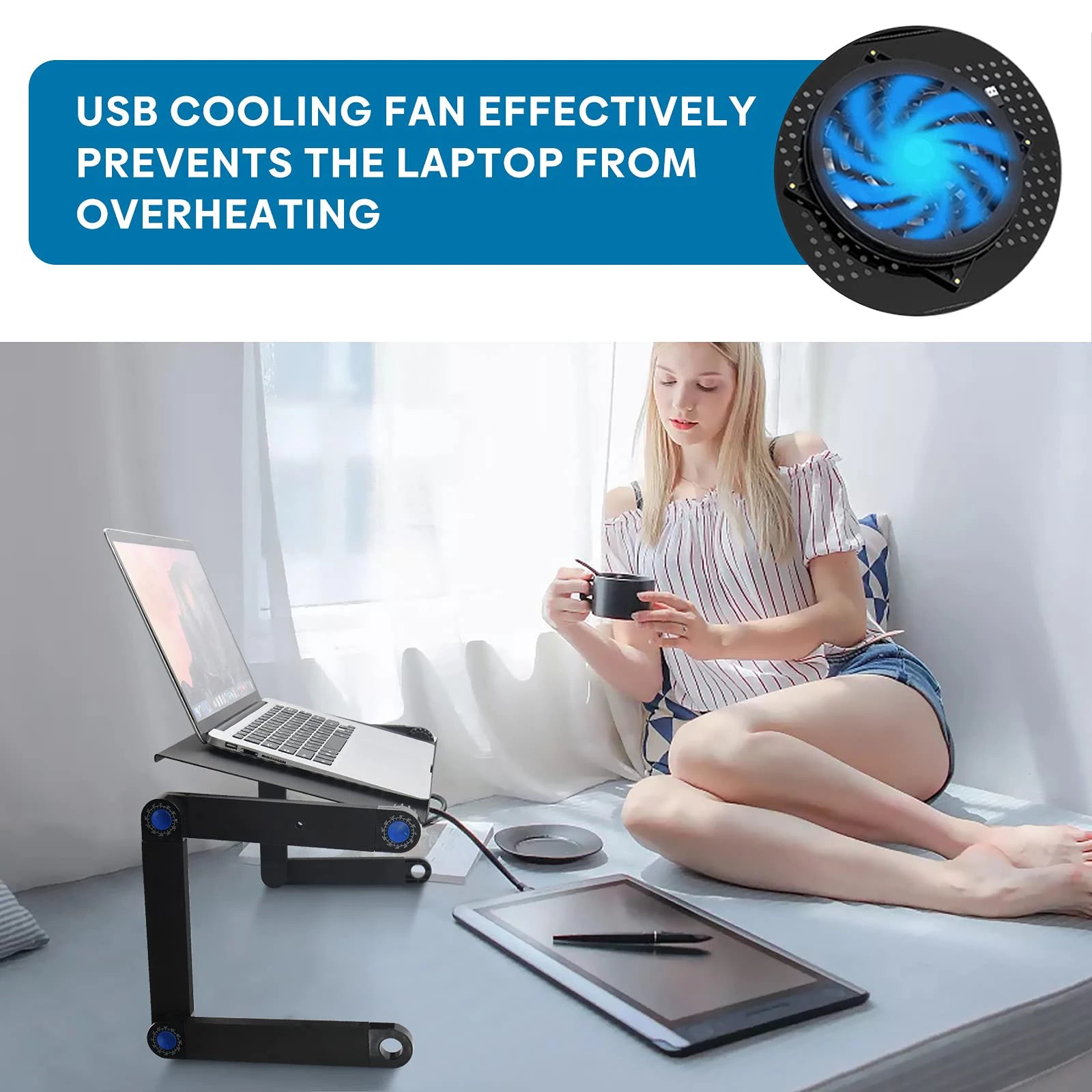 Adjustable Aluminum Laptop Stand & Lap Desk with Mouse Pad — Fits Up to 17-inch (43 cm) Laptops