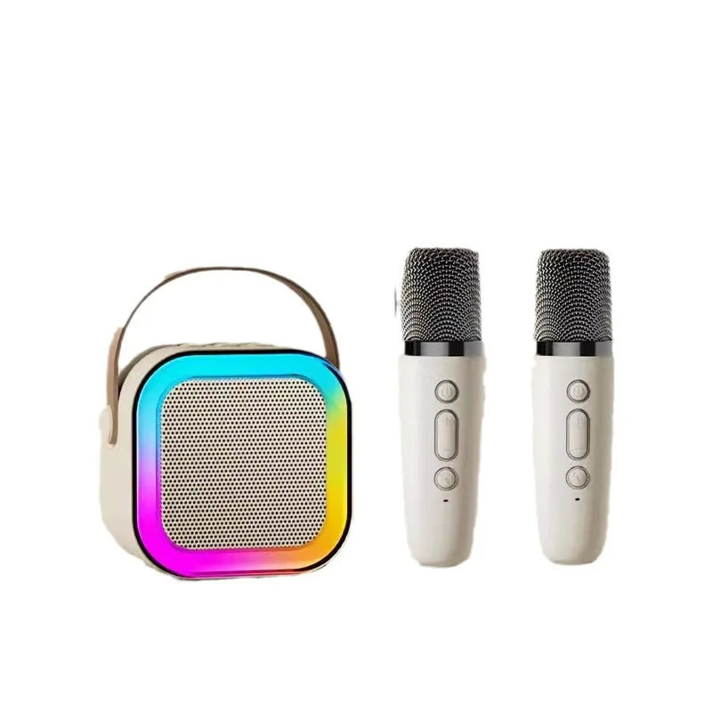 Mini Portable Karaoke Speaker with 2 Microphones, Bluetooth 5.0 KTV Singing Set, DSP RGB LED Lights, Deep Bass and Long Battery Life