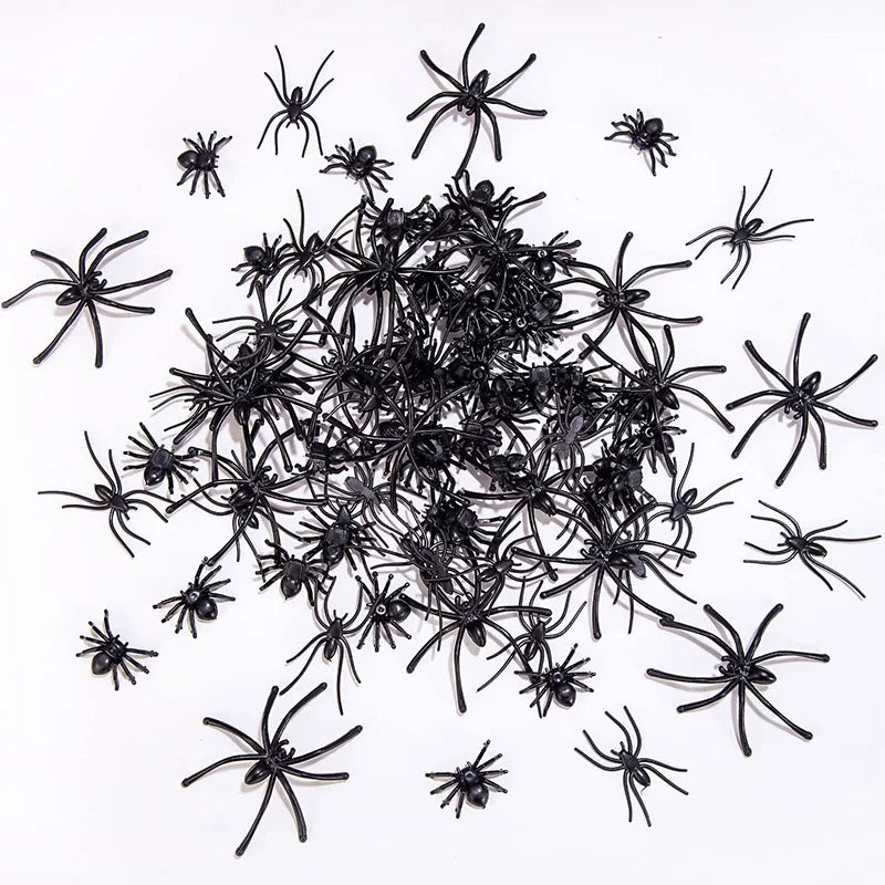 20/40/100-Pack Luminous Black Plastic Spiders – Small Halloween Party Decorations & Prank Toys