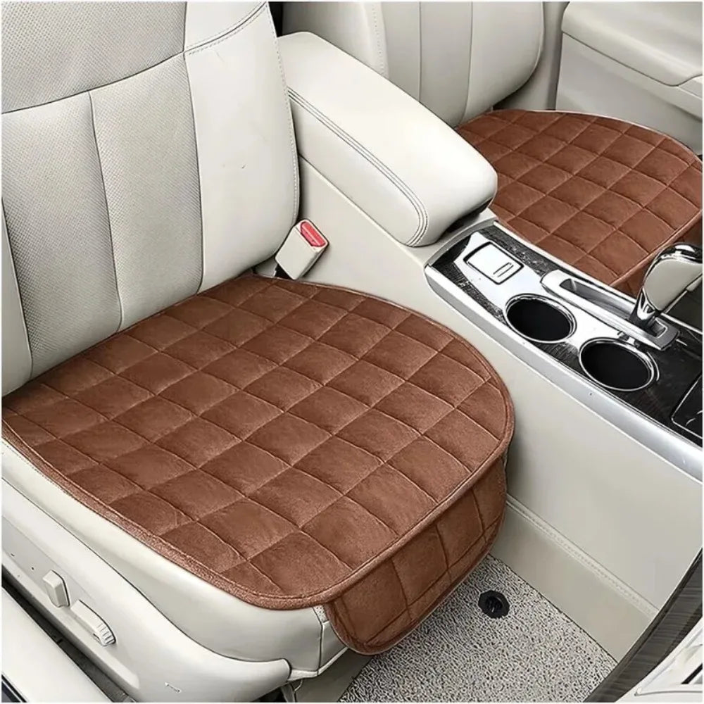 Universal Car Seat Cushion with Non-Slip Rubber Bottom and Storage Pouch - Plush Seat Pad for Car, Truck, Van, SUV and Office Chair