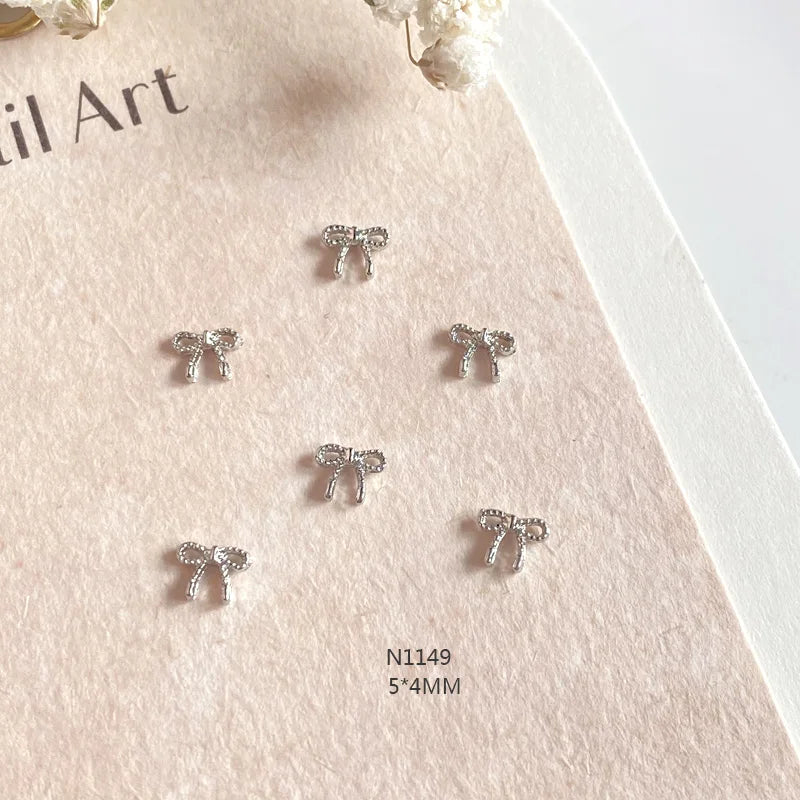 10-Pack Gold & Silver Bow Nail Charms Alloy Bowknot Nail Art Decorations