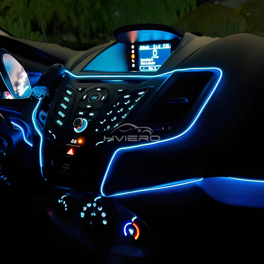 Car Interior LED Strip Light 1/2/3/5M – Flexible Neon Rope USB & 12V Ambient Door Dashboard Lighting