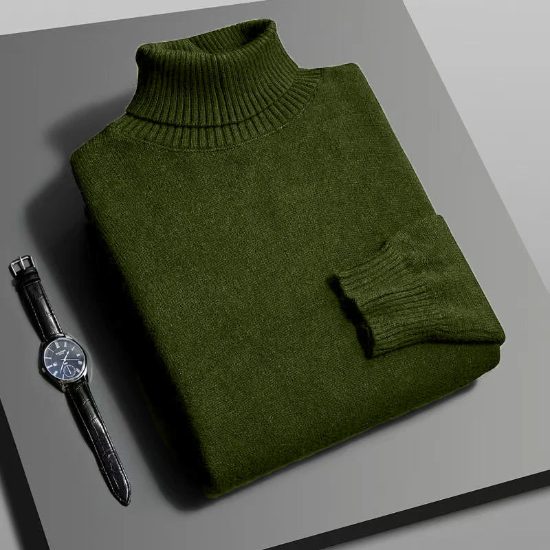 Men's Slim Fit Knitted Turtleneck Sweater - Anti-Pilling Long Sleeve Pullover, Solid Color (Autumn/Winter)