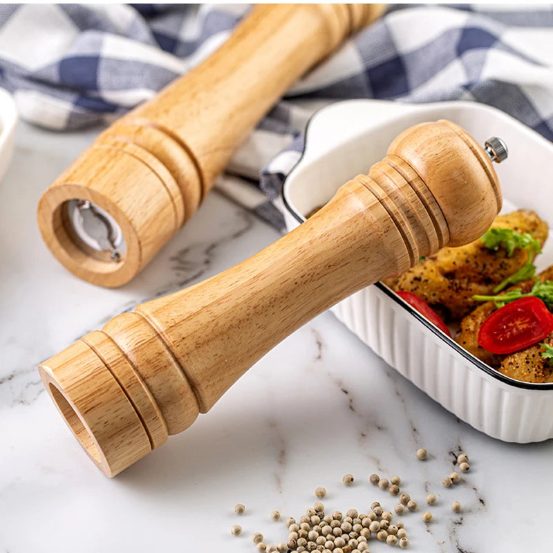 Solid Wood Salt & Pepper Mills - Refillable Spice Grinder with Adjustable Ceramic Core - 5, 8, 10 in (12.7, 20.3, 25.4 cm)