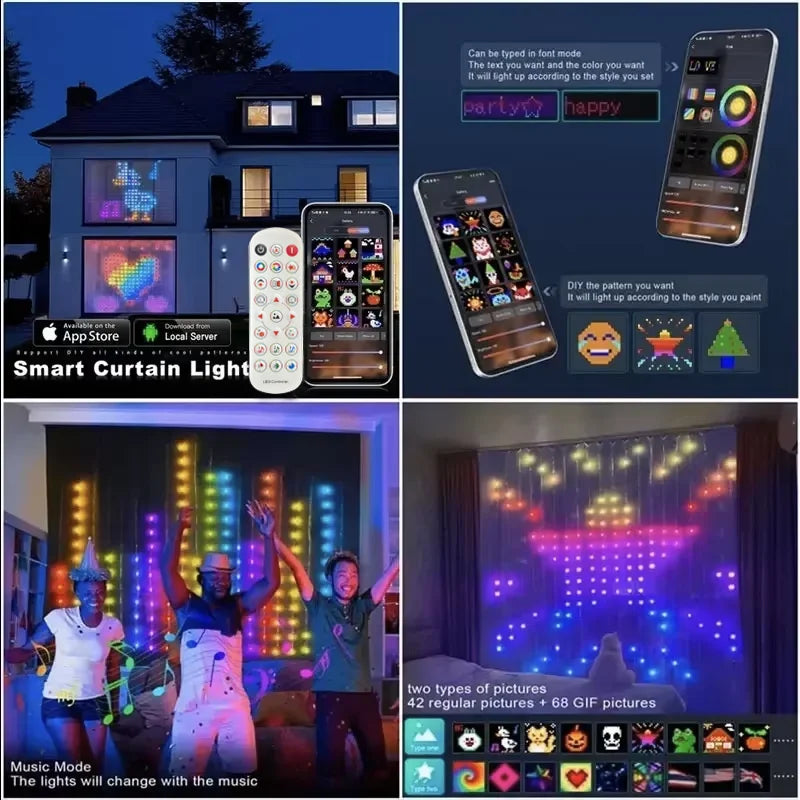 400LED Smart Curtain Lights Bluetooth App RGB Fairy String Lights USB Music Sync for Window Bedroom IP65 Waterproof