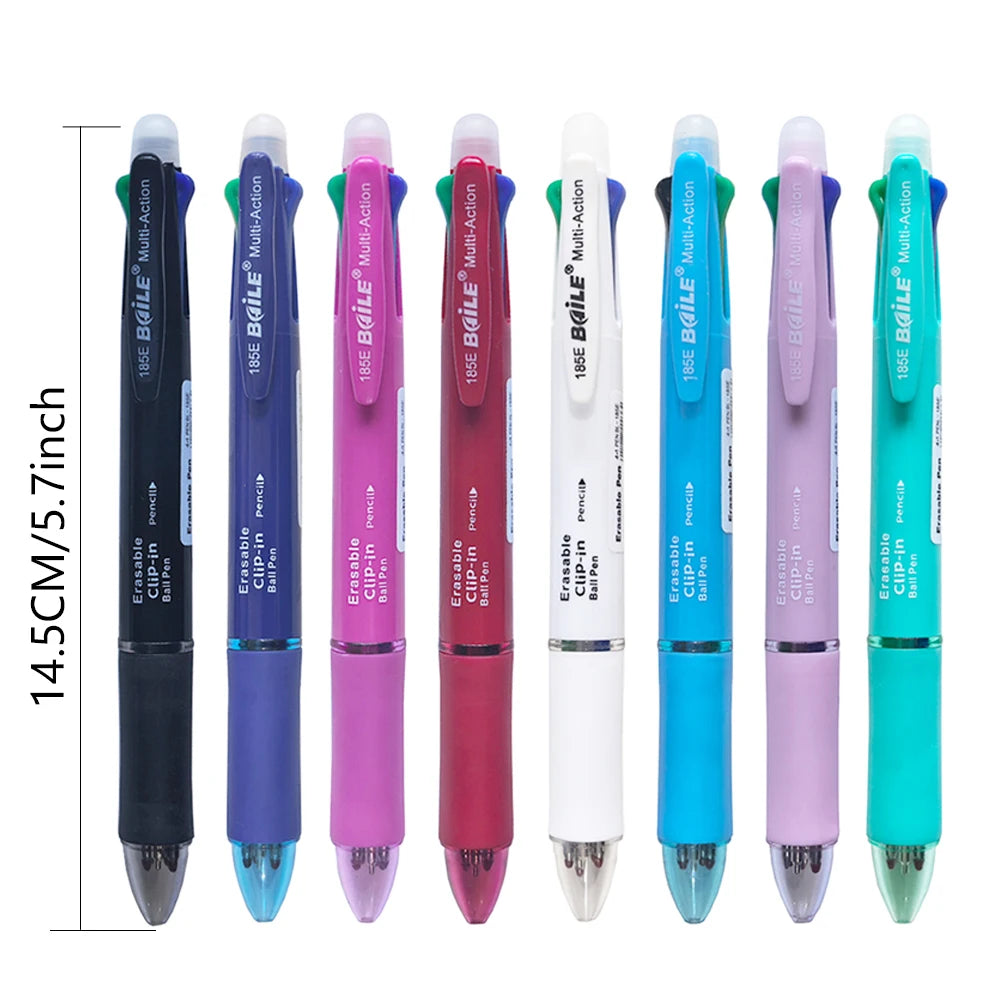 5-in-1 Erasable Multicolor Gel Pen — 4 x 0.7mm Refillable Ballpoint + 0.5mm Mechanical Pencil