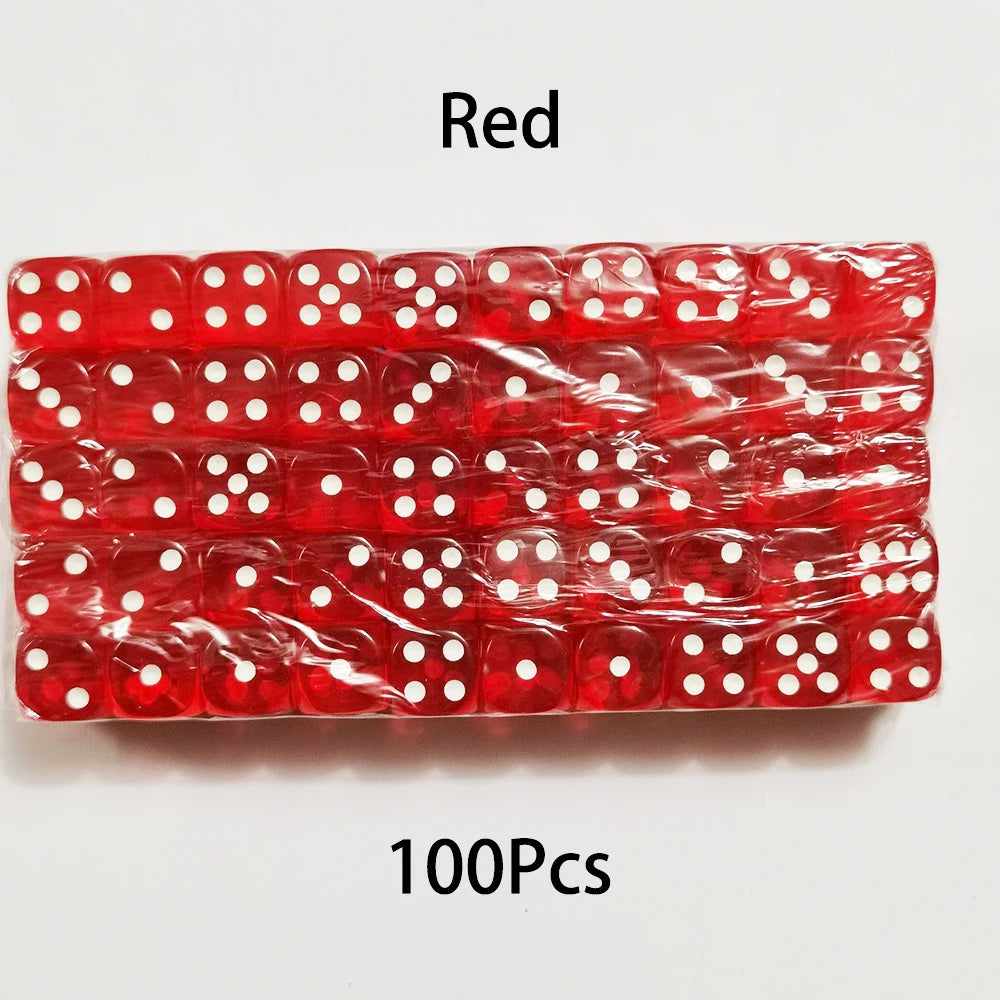 100-Pack 6-Sided Dice 14mm D6 Acrylic Rounded-Edge Transparent Dice for Board Games & DnD