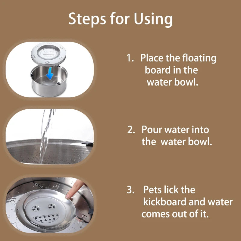 Large Stainless Steel No-Spill Floating Pet Bowl — 3L (3 liters / 101 fl oz) Water Feeder for Dogs & Cats, Non-Slip Anti-Splash