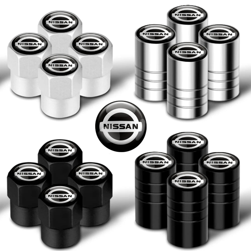 4-Pack Metal Tire Valve Stem Caps – Aluminum Alloy Wheel Valve Covers, Universal Fit (Silver/Black)
