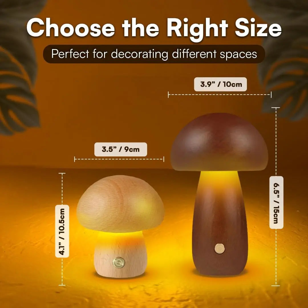Rechargeable Mushroom Night Light - Dimmable Touch LED Bedside Lamp for Bedroom, Kids & Nursery