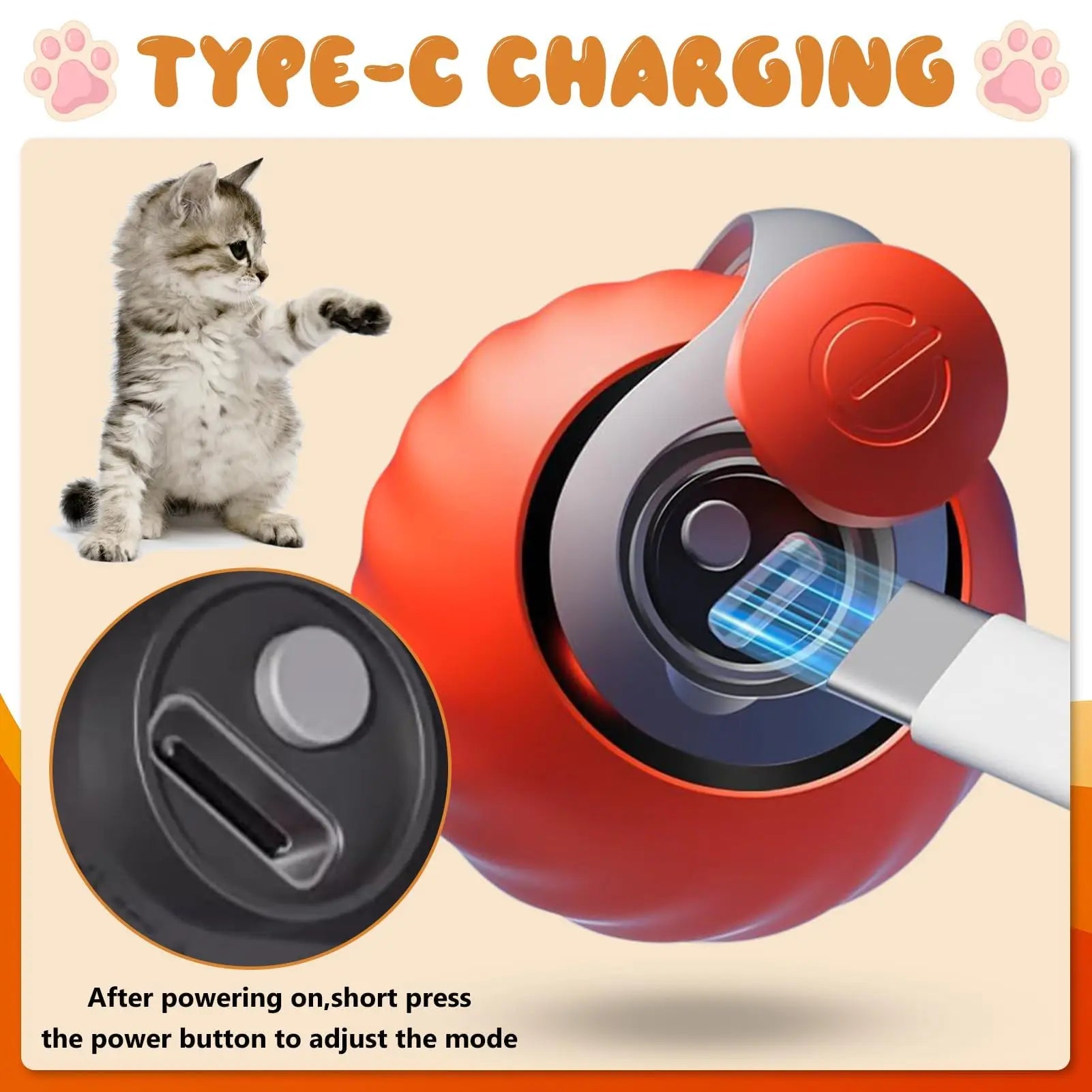 Interactive Speedy Tail Cat Ball Toy with Tail — USB Rechargeable, Dual-Speed Automatic Cat Toy