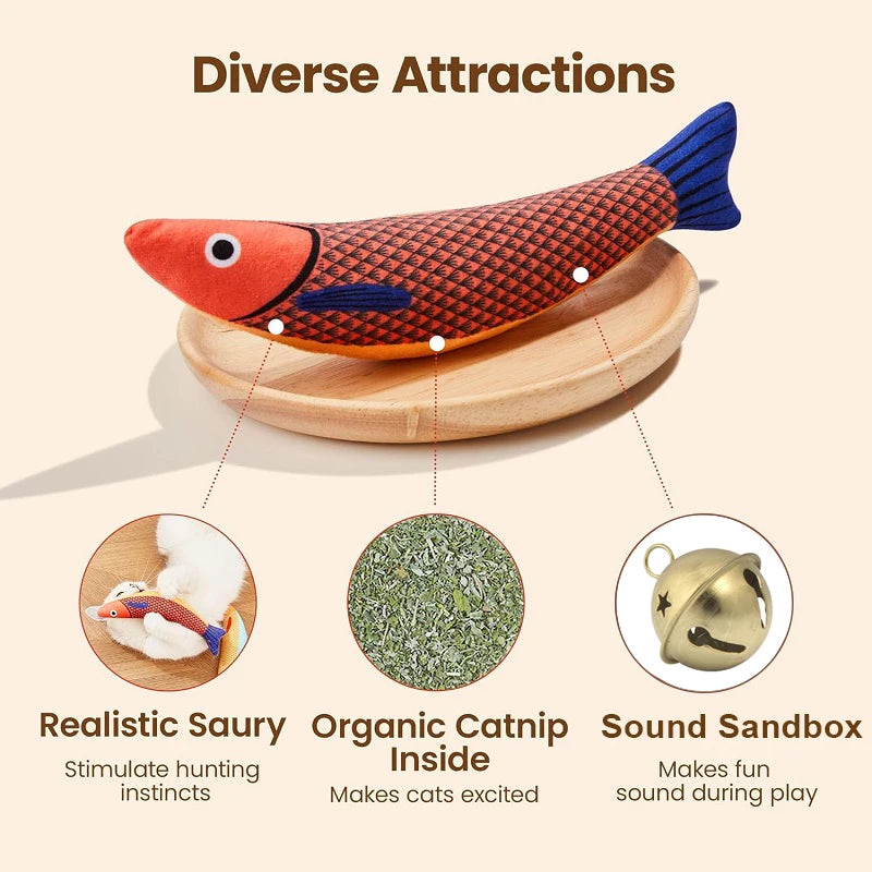 Catnip Plush Fish Toy - 3D Goldfish with Crinkle Sound for Cats & Kittens