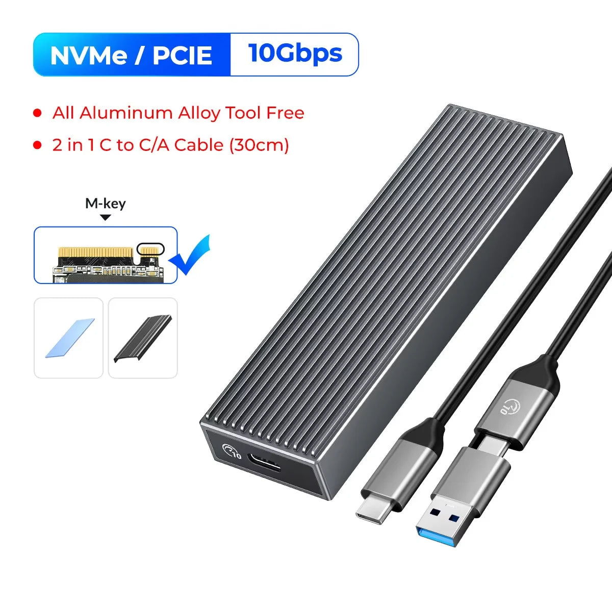 2.5-Inch SATA to USB3.0 Type-C HDD Enclosure — Tool-Free External Hard Drive Case (Up to 6TB, UASP)
