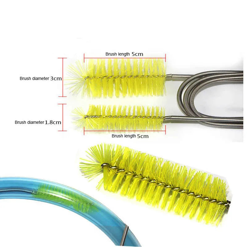 Flexible Aquarium Hose & Air Tube Cleaner — Stainless Steel Double-Head Brush with Nylon Bristles, 90 cm (35.4 in) or 155 cm (61 in)