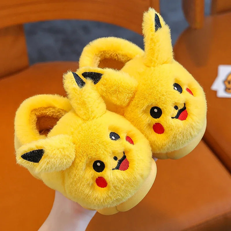 Kawaii Anime Plush Indoor Non-Slip Winter Slippers for Kids — Soft Cotton Flat Sole, Cute Cartoon Gift