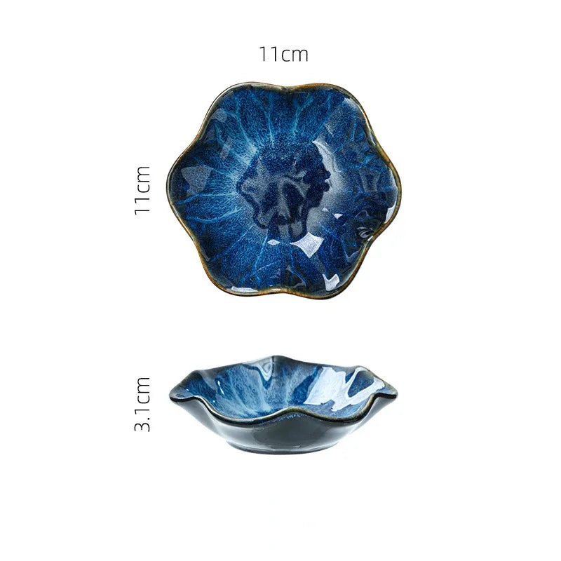 Japanese Style Ceramic Sushi & Sashimi Plate - Retro Kiln Glaze Mini Dipping Dish 11 x 11 x 3.1 cm (4.3 x 4.3 x 1.2 in)