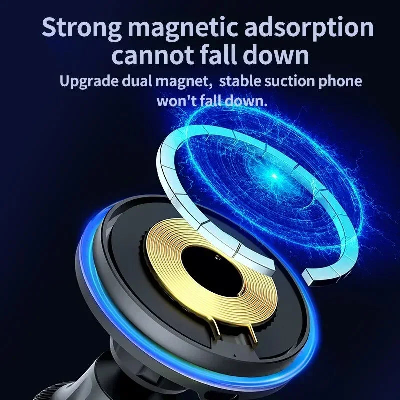 30W Magnetic Car Wireless Charger Vent Mount with RGB LED Light Fast MagSafe-Compatible Phone Holder