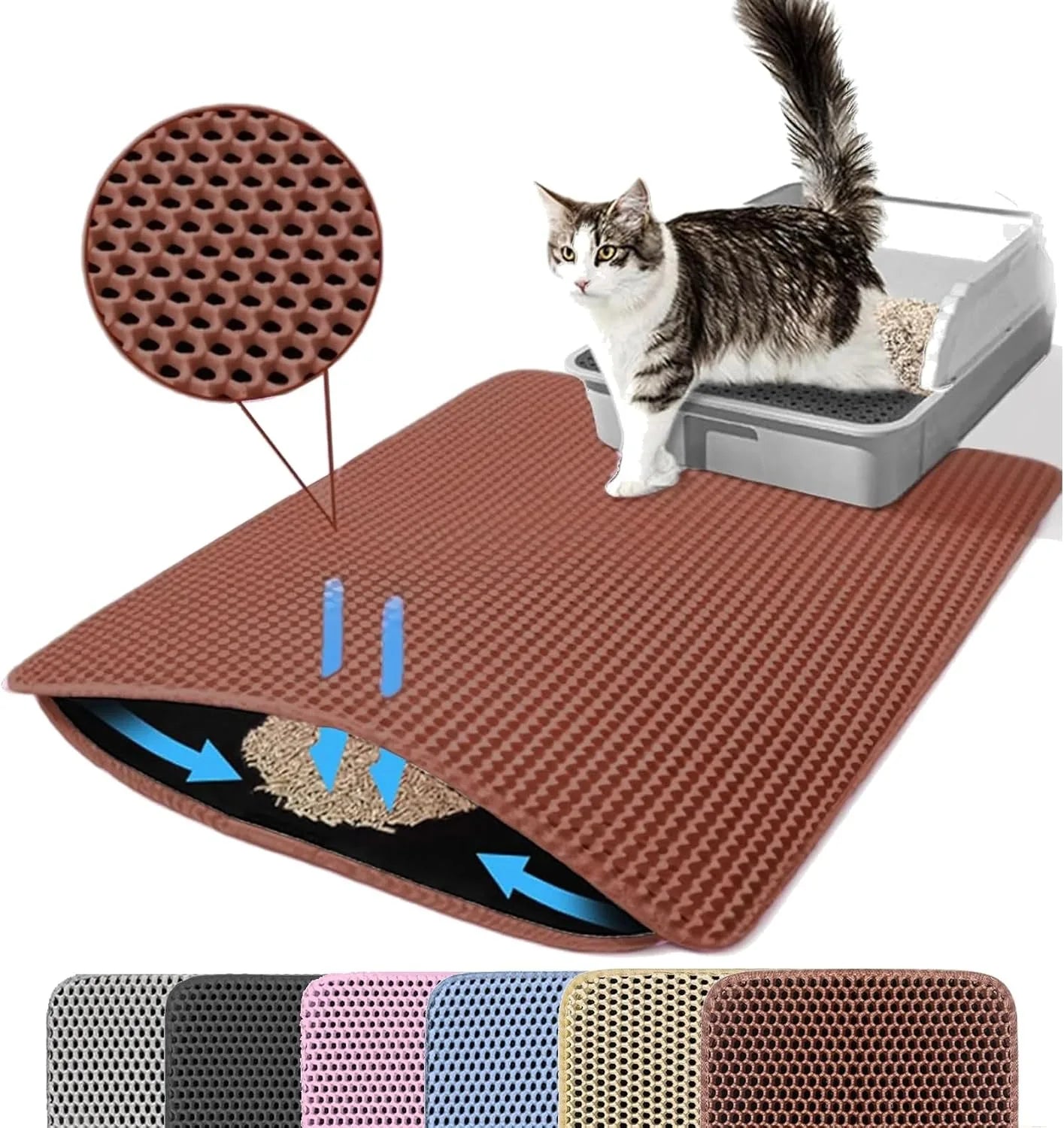 Double-Layer Honeycomb Cat Litter Mat – Waterproof Washable Non-Slip Litter Trapper (30x30, 40x50, 45x60 cm / 12x12, 16x20, 18x24 in)